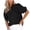 A Black, variant on Women's Casual Puff Short Sleeve Button Shirt Summer V Neck Collared Blouse Loose Work Tops Solid Color Denim Look Tops Plus Size Shirts