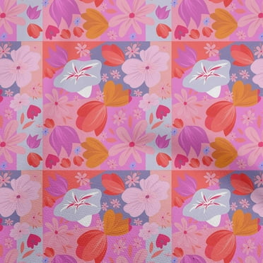 oneOone Polyester Spandex Light Pink Fabric Asian Floral Fabric For Sewing Printed Craft Fabric By The Yard 56 Inch Wide