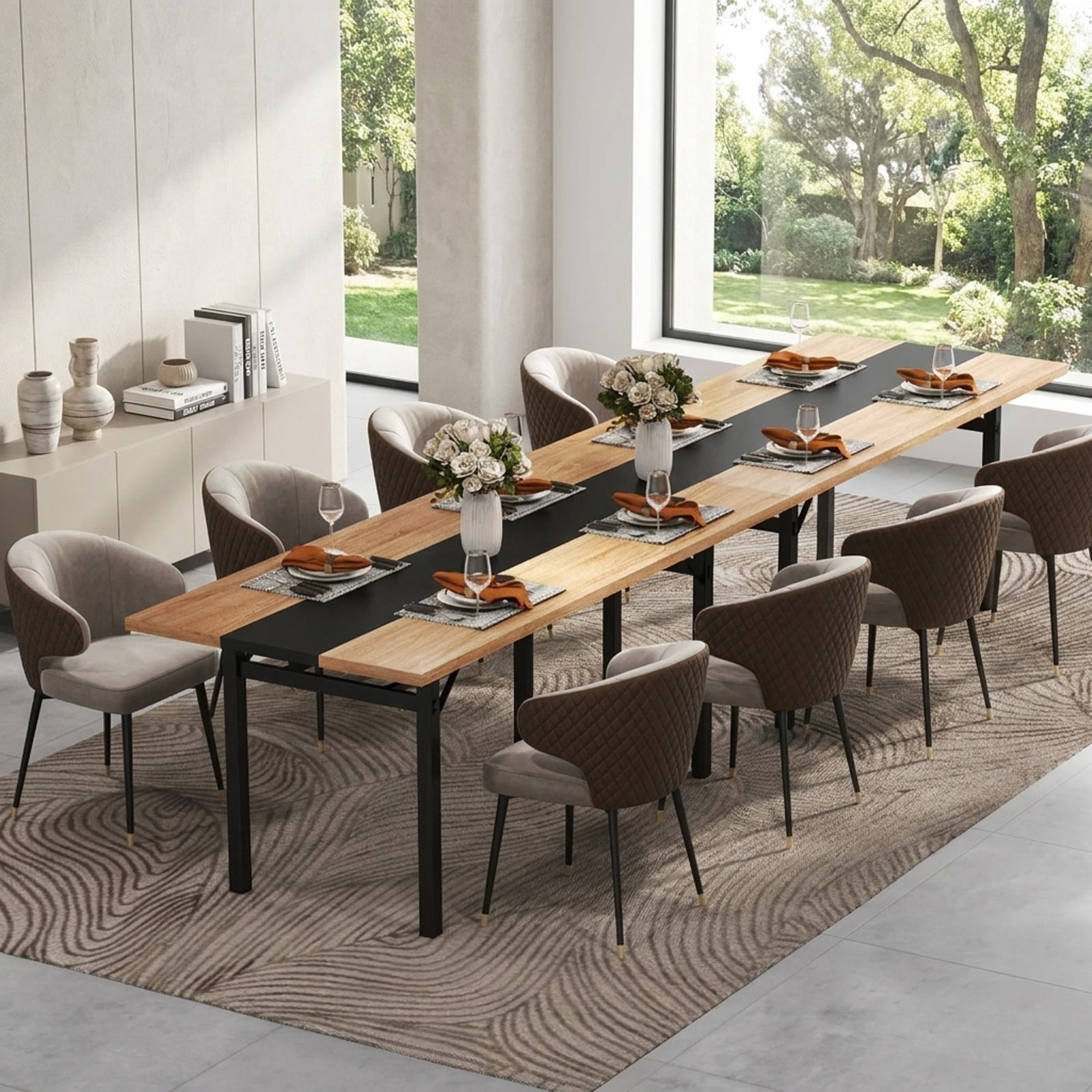 Furnibear 6 Feet Dining Table with Heavy-Duty Metal Frame for 6-8 People for Kitchen Dining Room Breakfast Nook Small Space Home, Natural