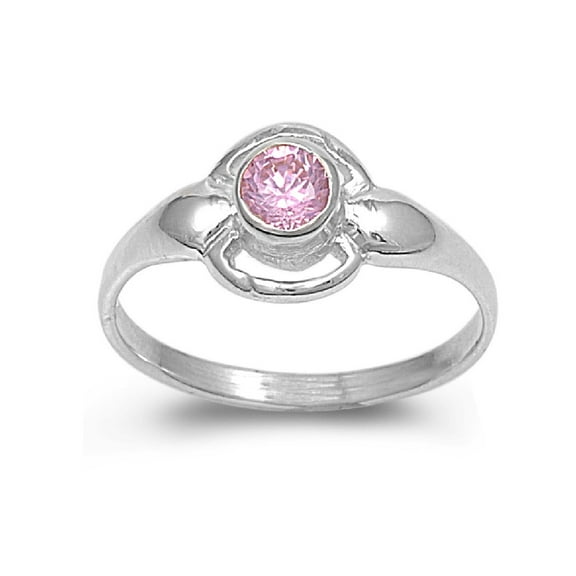 Solitaire Round Pink Cubic Zirconia Petite Ring Sterling Silver 925