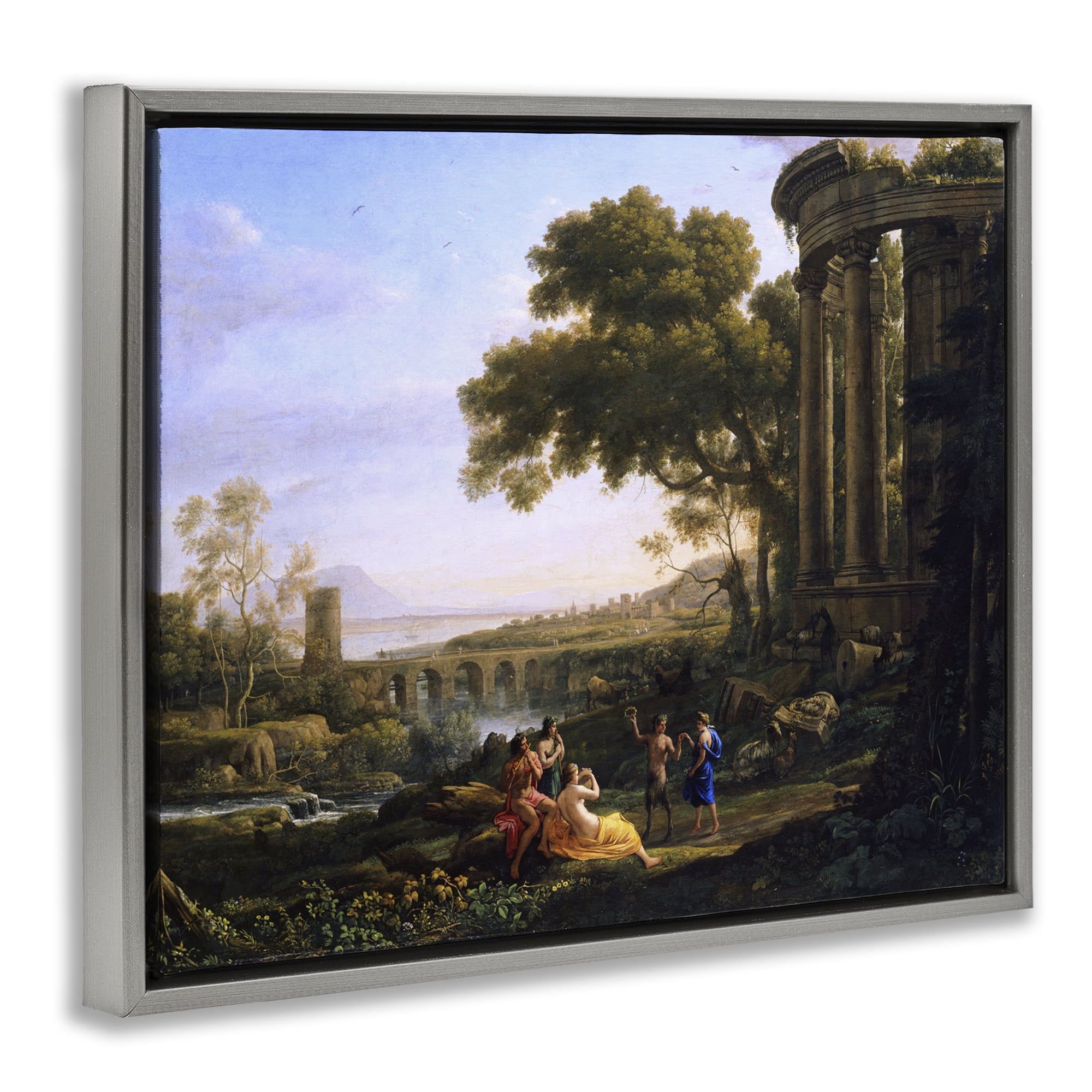 Stupell Industries Classic Nymph & Satyr Dancing Landscape & Nature Painting Gray Floater Framed Canvas Art Print Wall Art, 21 x 17