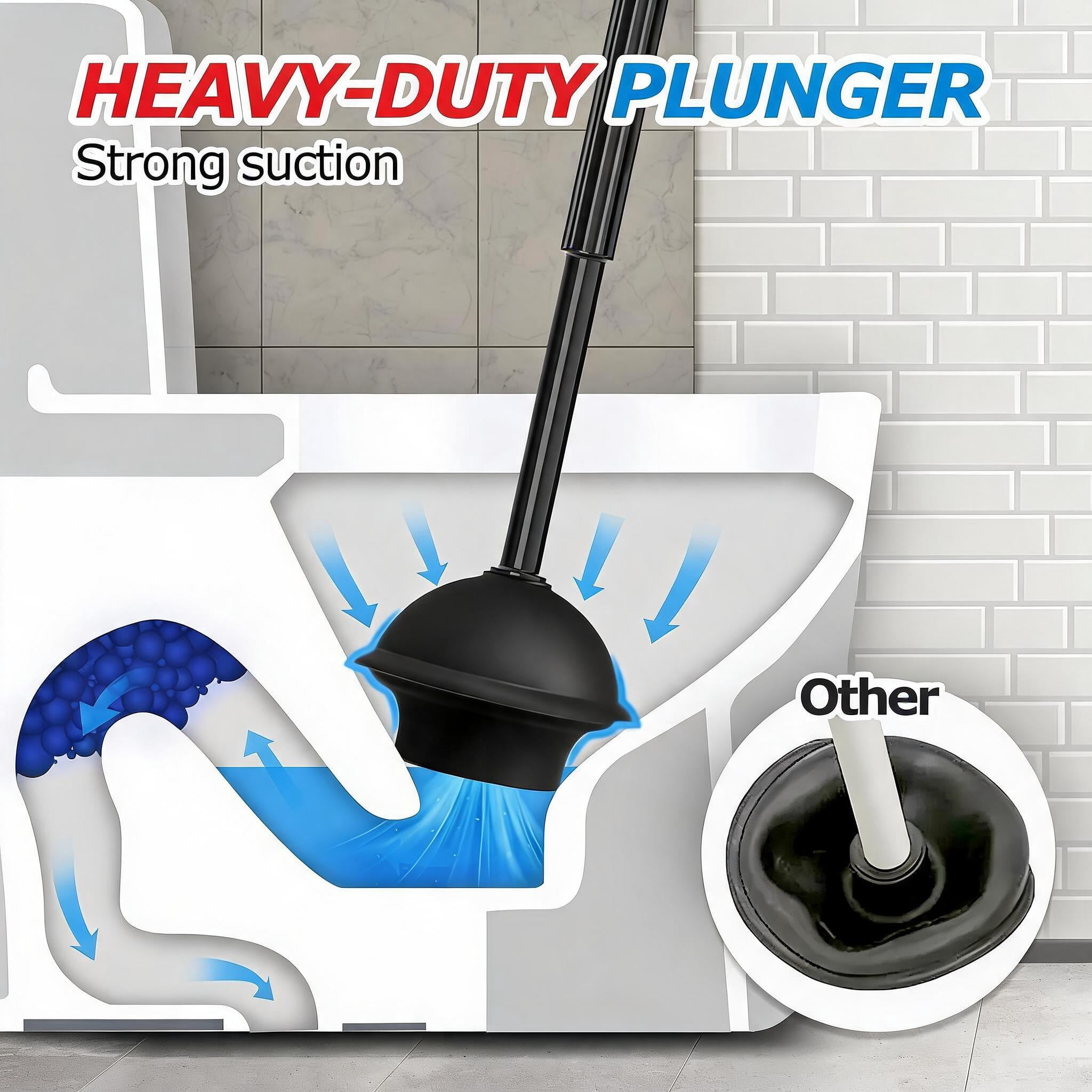 Toilet Brush and Plunger Set Black 3Pack 21inch Extended Handle Bathroom Cleaning Tools