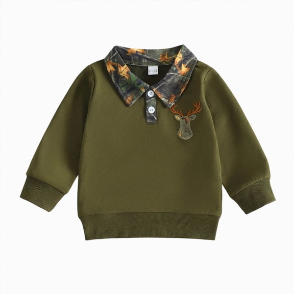 Gerichy Toddler Baby Boy Christmas Sweatshirt Button Shirt Lapel Pullover Top Fall Winter Outfit 6M-4T