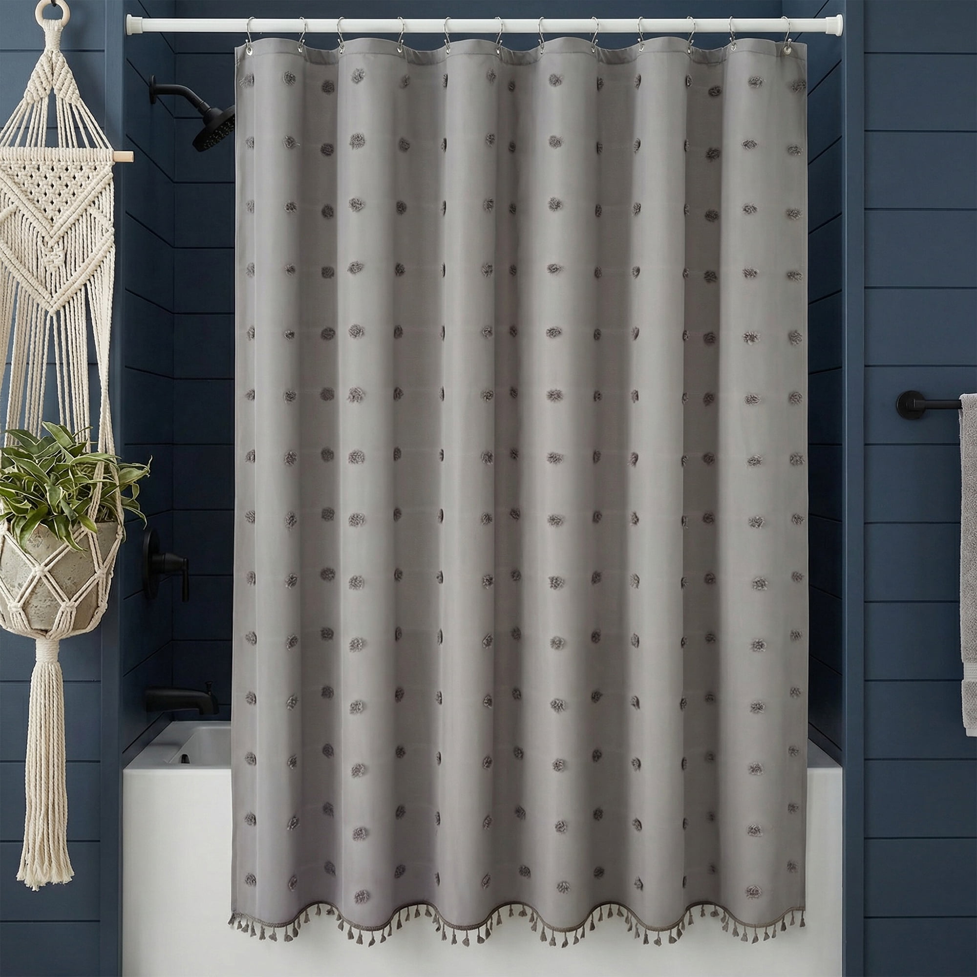 Unique Bargains Geometric Texture Shower Curtain Sets with Hooks Grey 72"W x 72"L