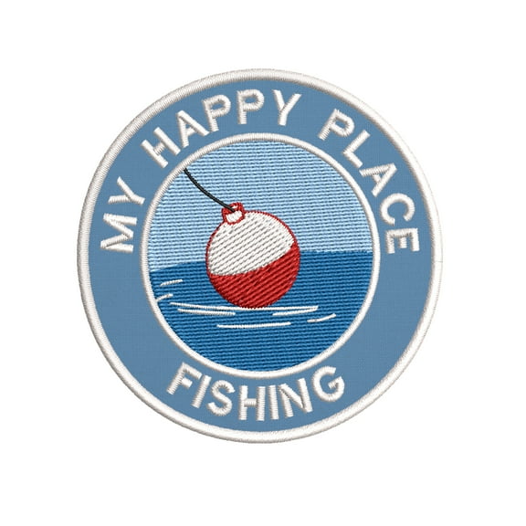 My Happy Place Fishing Embroidered DIY Iron on or Sew-on Decorative Patch Badge Emblem Appliques Adventure Wildlife Vacation Travel Tourist Souvenir Series
