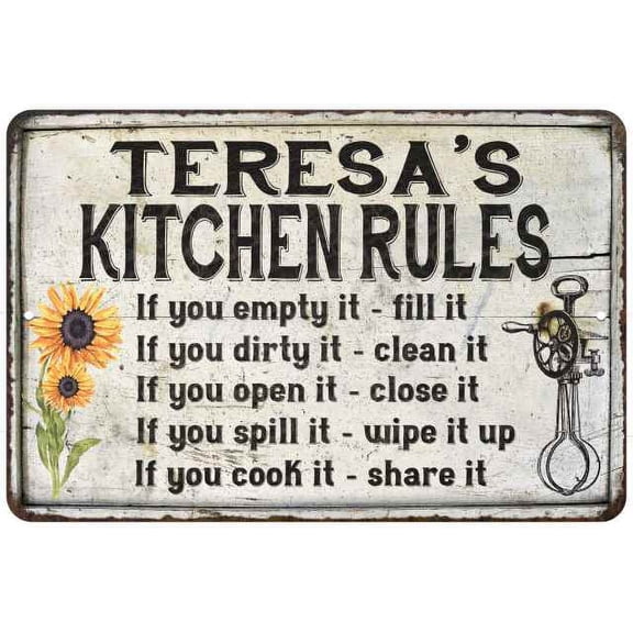Teresa's Kitchen Rules Chic Sign Vintage Decor 8 x 12 High Gloss Metal 208120032057