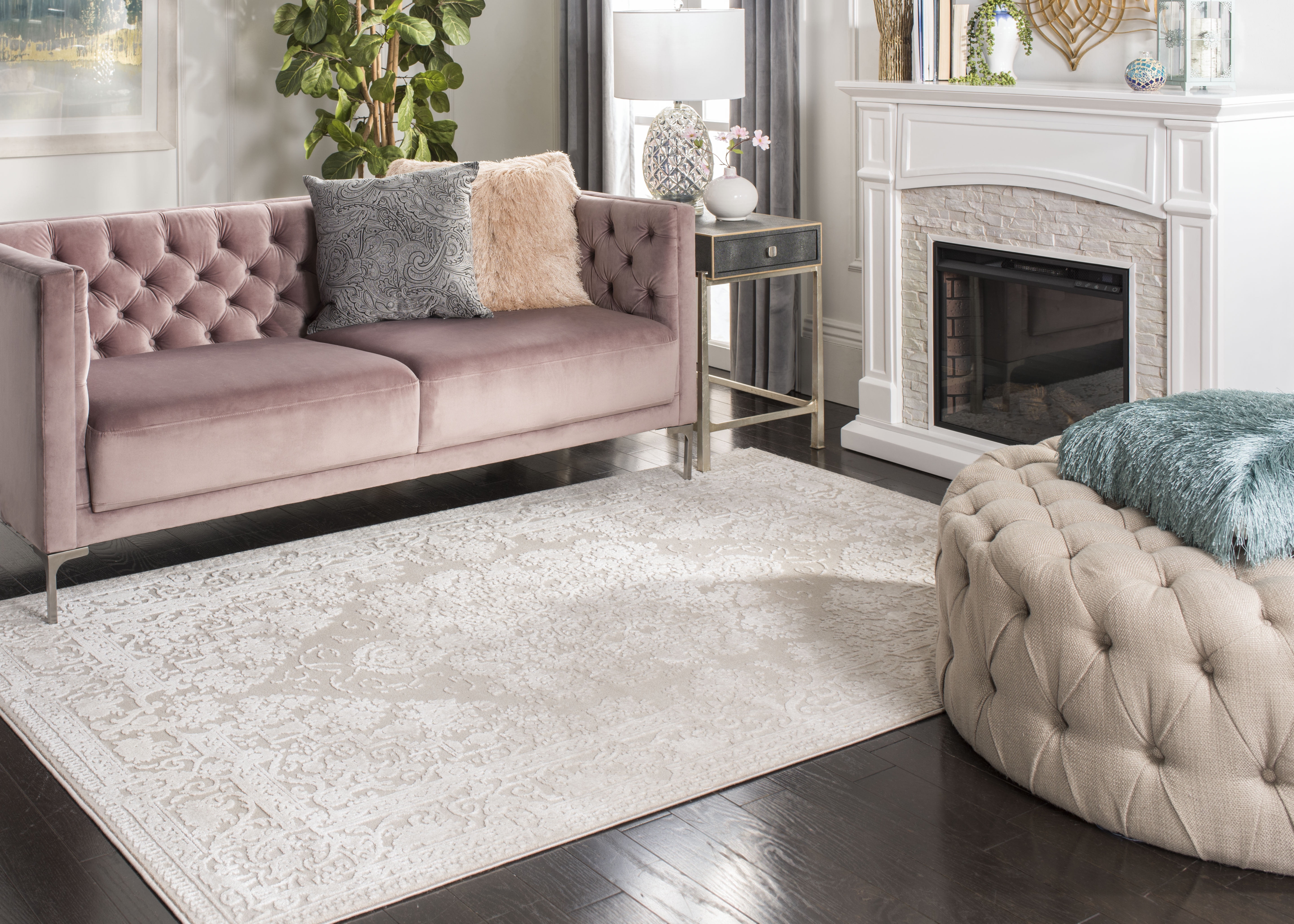 SAFAVIEH Reflection Sophia Oriental Area Rug, Creme/Ivory, 12' x 12' Square