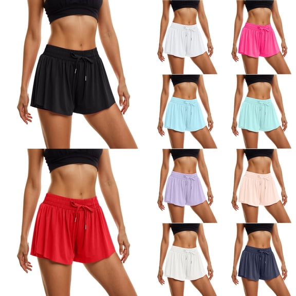 IWRICH Flowy Shorts for Women Butterfly Shorts 2 in 1 Athletic Workout Gym Biker Running Shorts with Pockets White2 XL