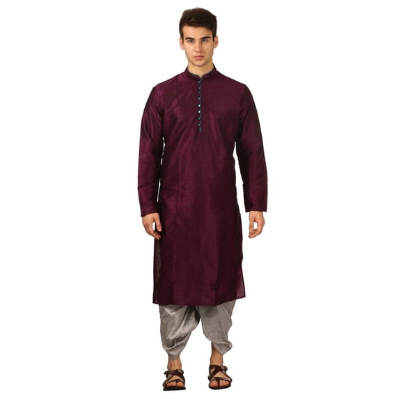 Mens Handmade Art Silk Loop Button Designer Kurta Dhoti Set/Mens Indian Sherwani