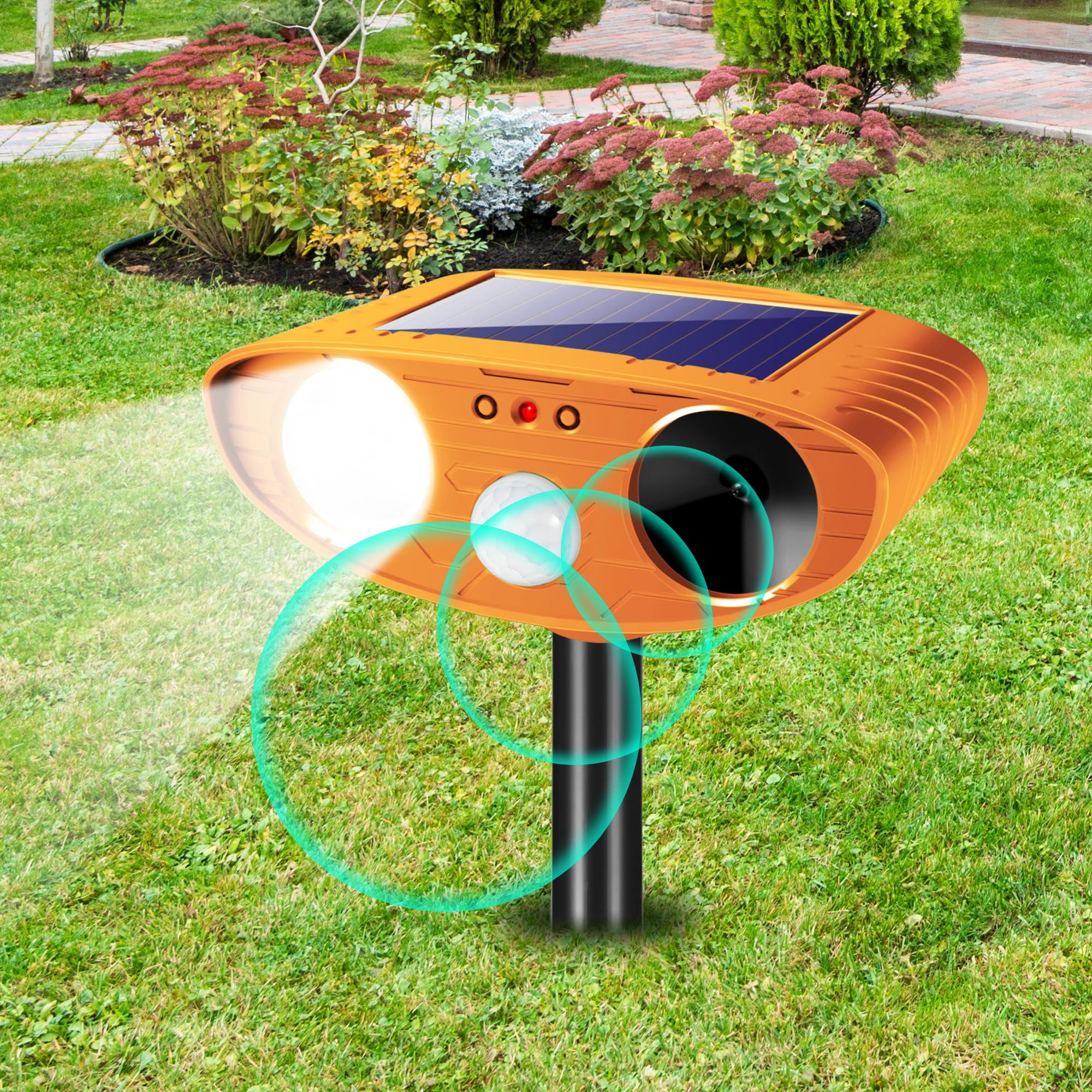 SolarAnimal Repellent with Motion Detection, Waterproof Ultrasonic Technology for Cats, Rabbits, Deer, Raccoons, and Skunks - Yard, Garden, Farm Protector