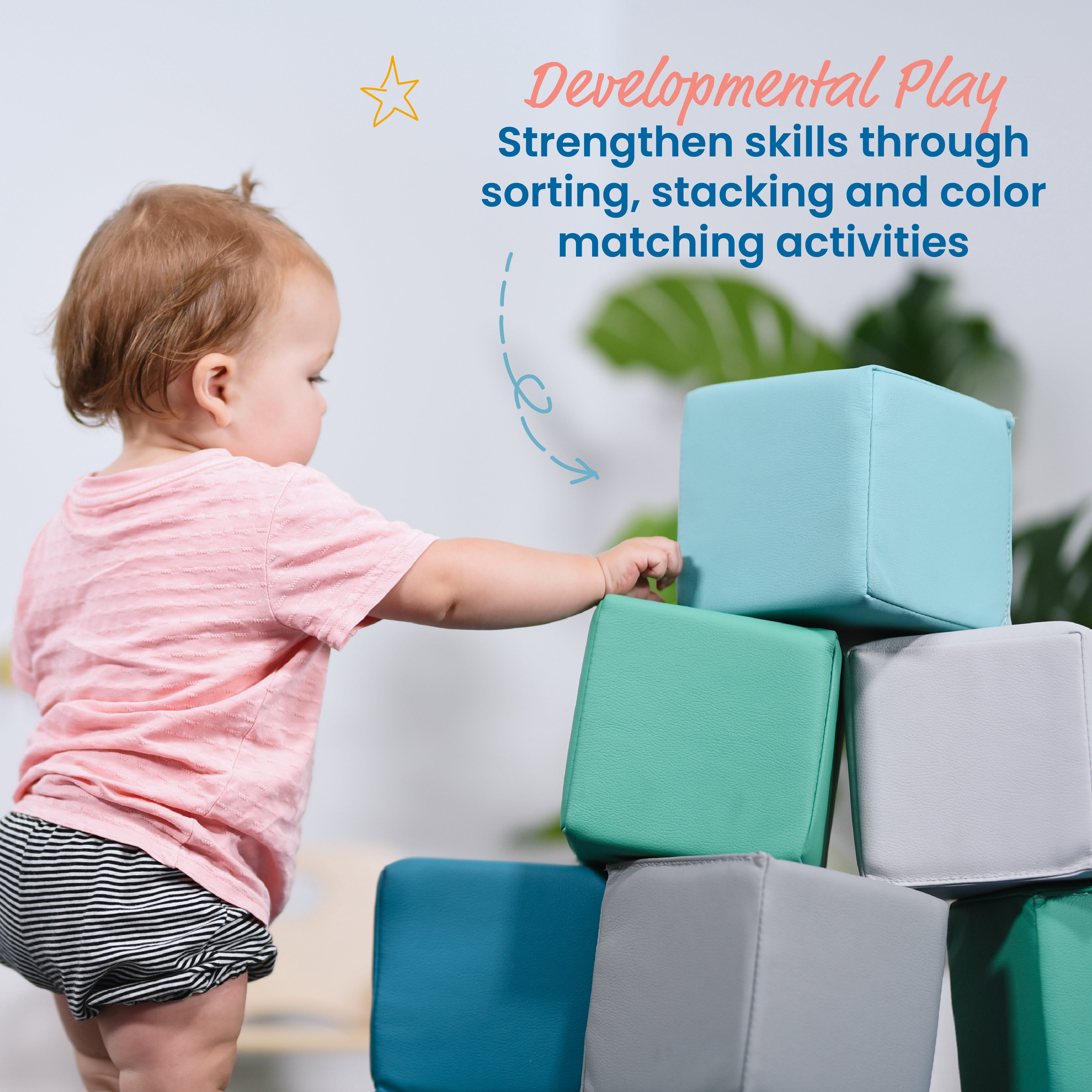 ECR4Kids SoftZone Quad Fold-N-Go Mat and Patchwork Toddler Blocks, Soft Play, Contemporary, 13-Piece
