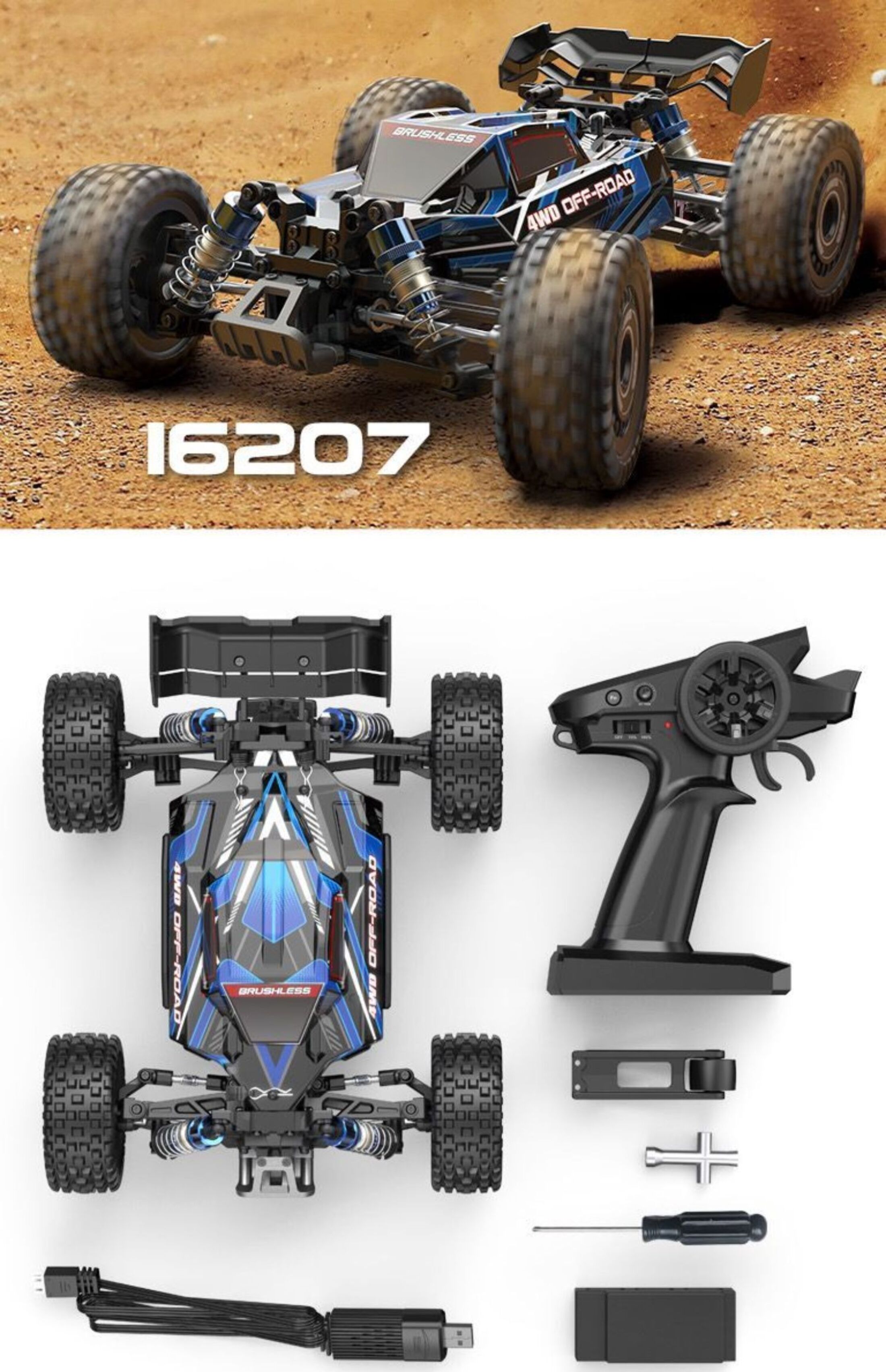 RC Car Funtogether Toys, 1:16 Scale 4WD Off-Road Buggy, Brushless 3S Motor, High-Speed Remote Control Truck for Teens & Adults