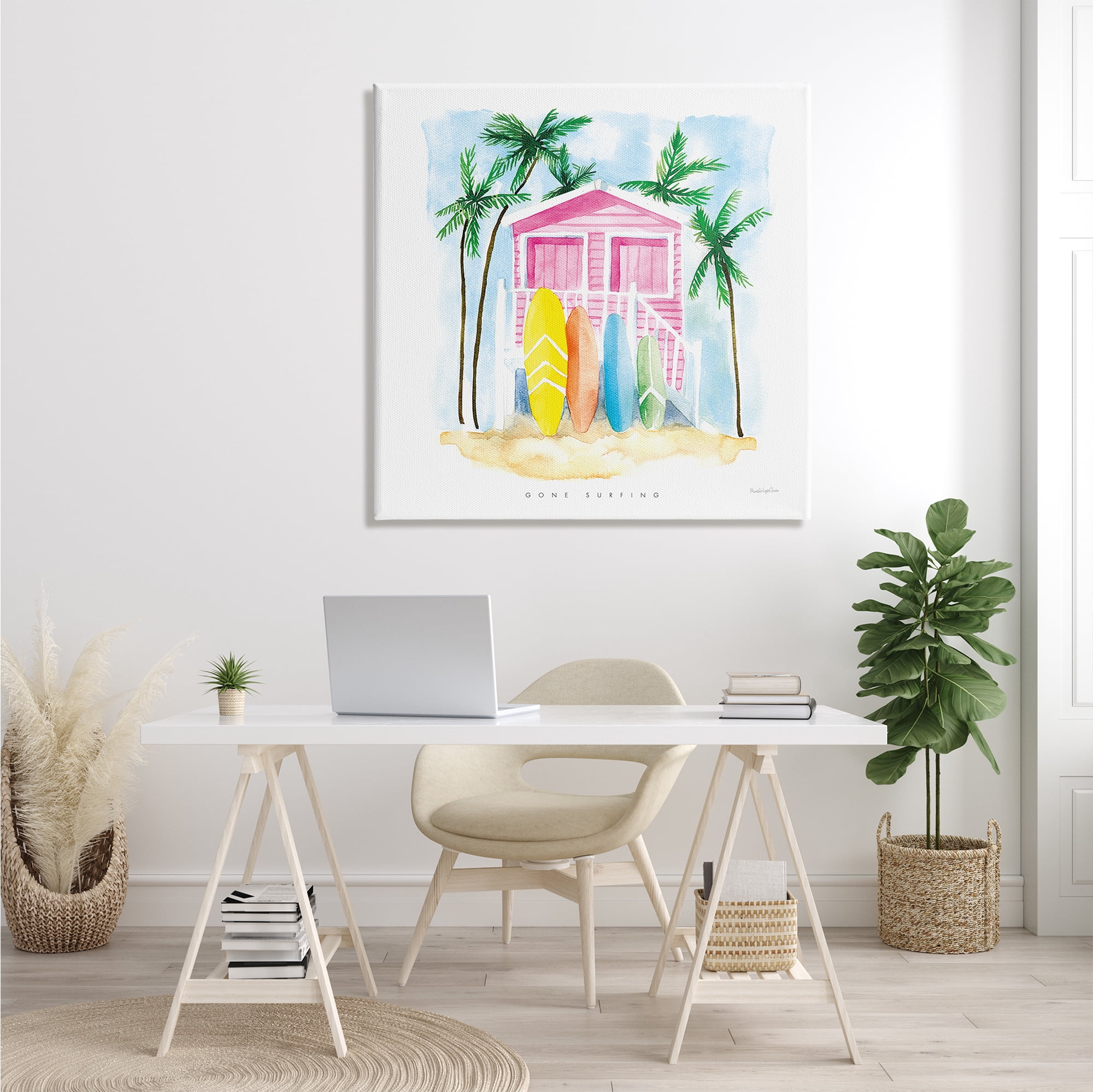 Stupell Industries Gone Surfing Tropical Phrase Pink Beach House Nature Painting Gallery Wrapped Canvas Print Wall Art, 36 x 36