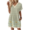 thumbnail image 2 of Women's Floral Print V-Neck Short Sleeve Casual Dress with Pocket, Pullover Summer Dress, Lightweight Comfort Fit, Fashionable Women's Clothing,Light Green,3XL, 2 of 8