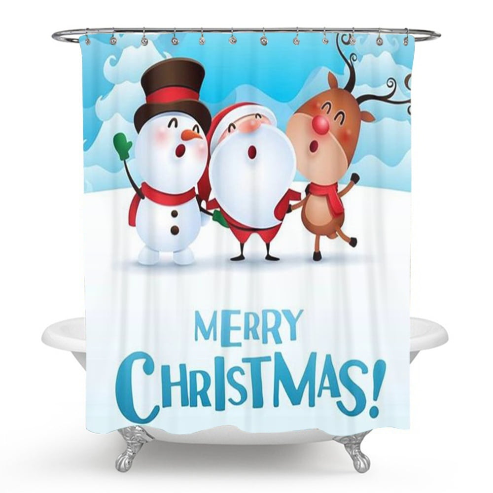 Christmas Clearance Christmas Shower Curtain Printing Waterproof