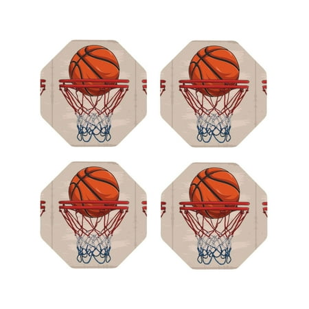 

Coasters Set of 4 - Basketball Shot Drink Coasters for Tabletop Protection Leather Coasters for Living Room Decor and Housewarming Gift Octagon