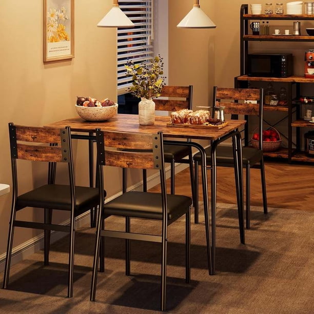 Brown 5 - piece dining set para 4: rectangular dining mesa con 4 sillas para the kitchen y dining room
