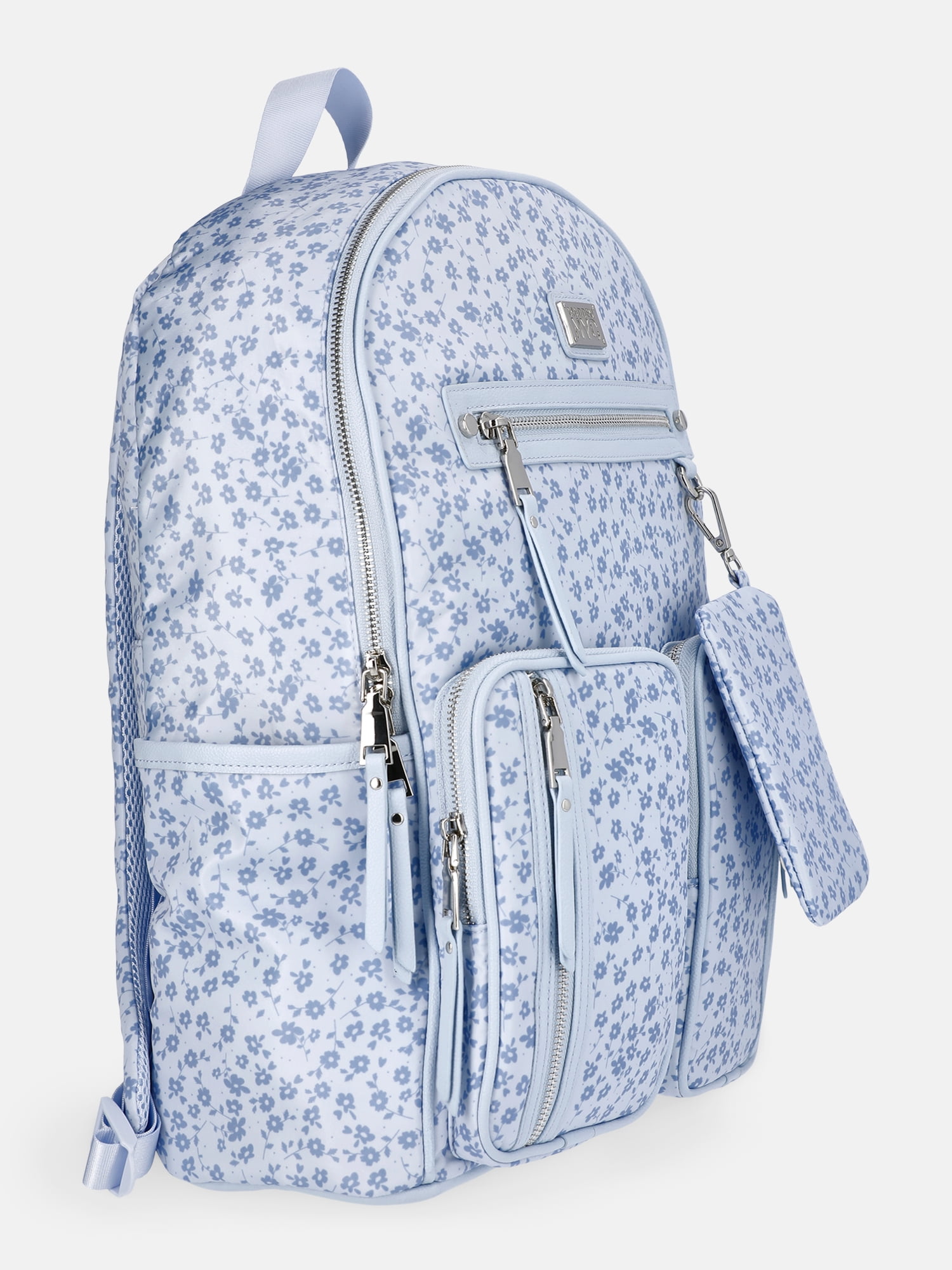 MNYC Women's Double Pocket Dome Backpack Blue Floral