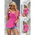 thumbnail image 7 of Hibeli Women V Neck Lace Up Ruffled Puff Short Sleeve Solid Color Pullover Top, 7 of 7