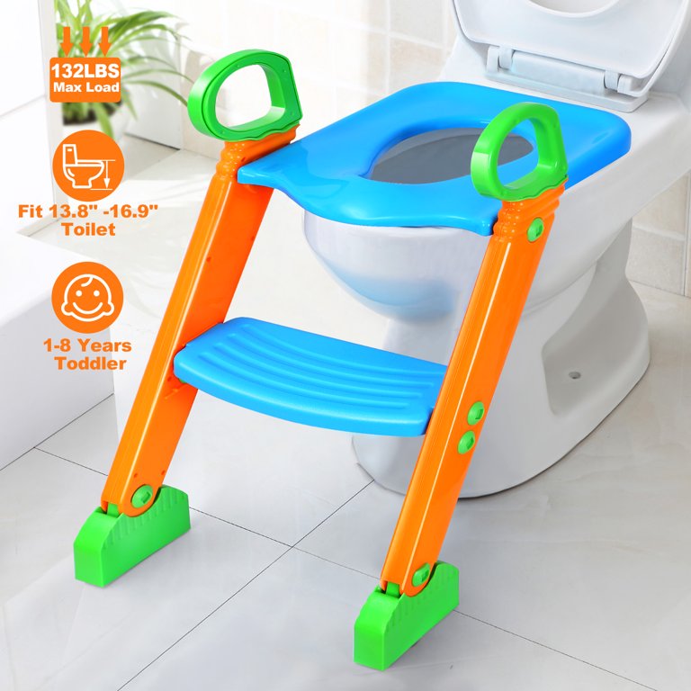 iMounTEK Potty Training Toilet Seat with Steps Stool Ladder for Children Baby Foldable Splash Guard Toilet Trainer Chair Anti-Slip Feet Pedal Handle