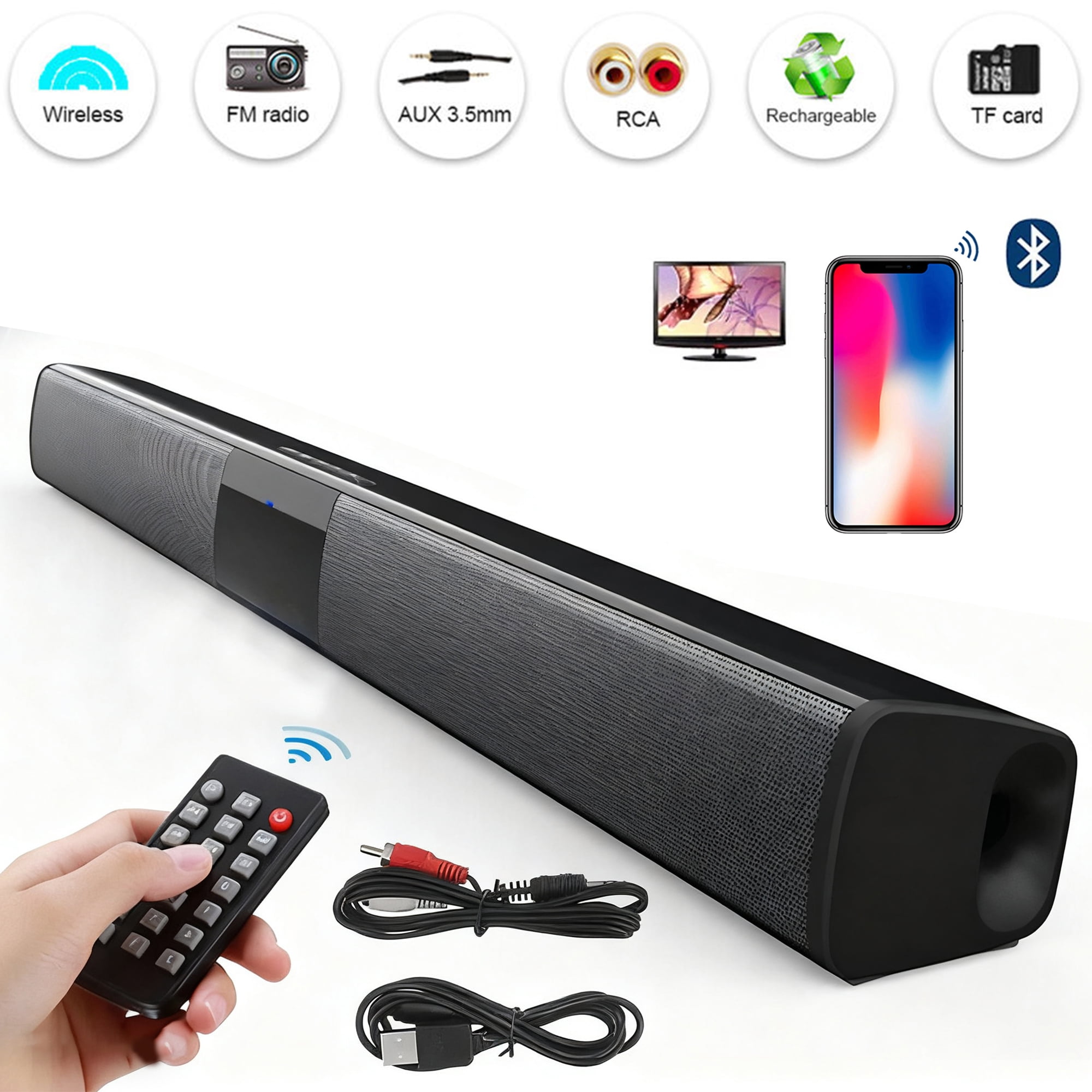 Portable Bluetooth Speaker with FM Radio, TF Card Reader, and RCA Input - 20W Stereo Sound, 3.5H Playtime, Type-C Charging, Built-in Antenna, Remote Control Included