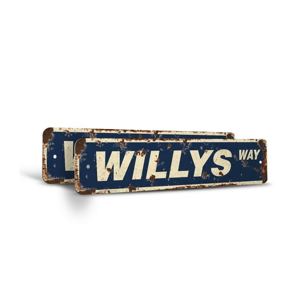 WILLYS Vintage Style Rustic Street Sign – (2 Pack) New Road 4x4 Truck Willy Retro Decorative Wall Sign for Home, Bar, Garage, or Outdoor Use | 4" X 18" Plastic Road Sign