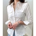 thumbnail image 4 of Women Button Down Shirts Long Sleeve Collared Office Work Blouses Beach Tops with Pockets White S, 4 of 8
