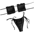 thumbnail image 3 of Bikini Set for Women Solid V Neck Knot Front Push Up High Leg Thong Two Piece Swimsuit, 3 of 6