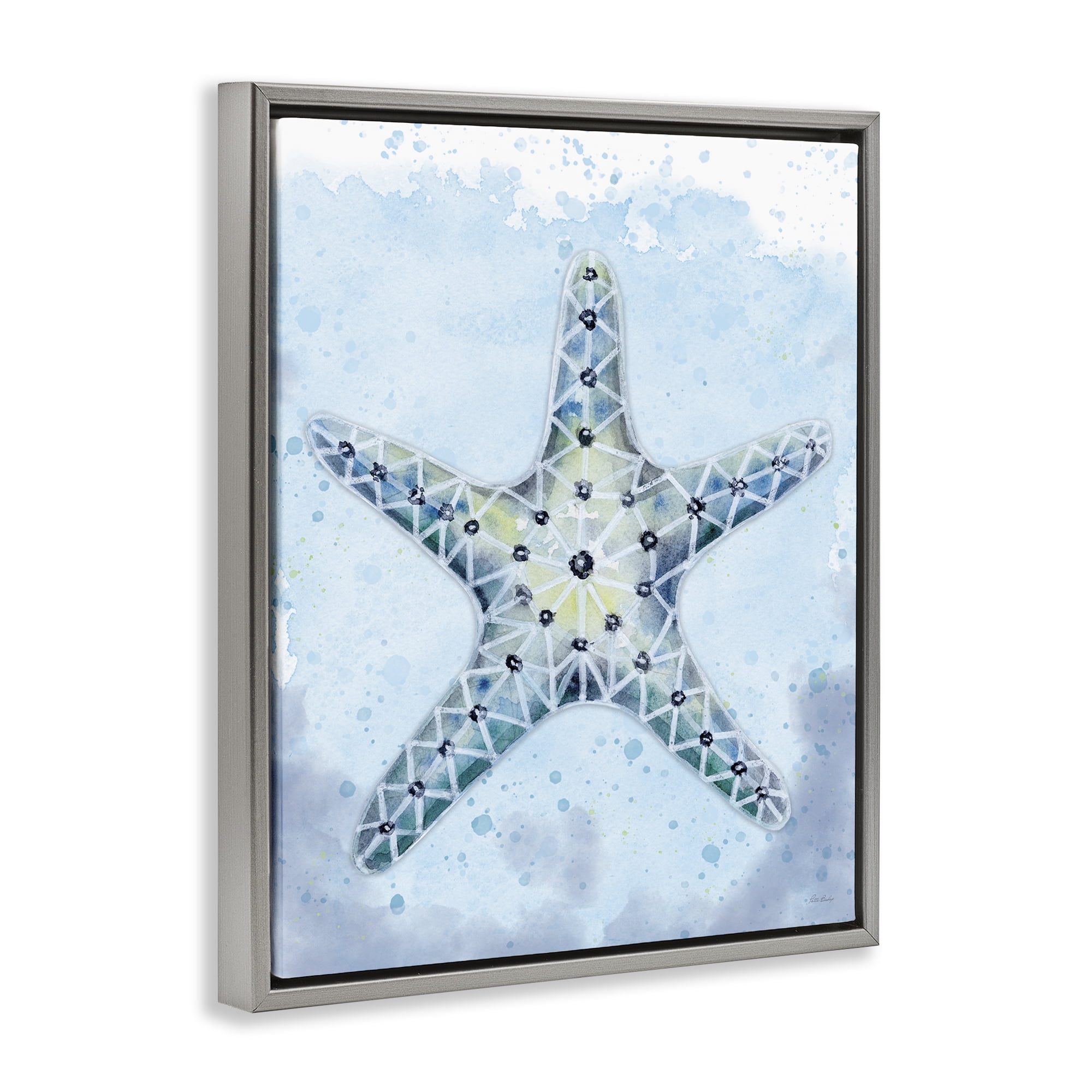 Stupell Industries Stained Glass Starfish Nautical & Beach Painting Gray Floater Framed Canvas Art Print Wall Art, 25 x 31