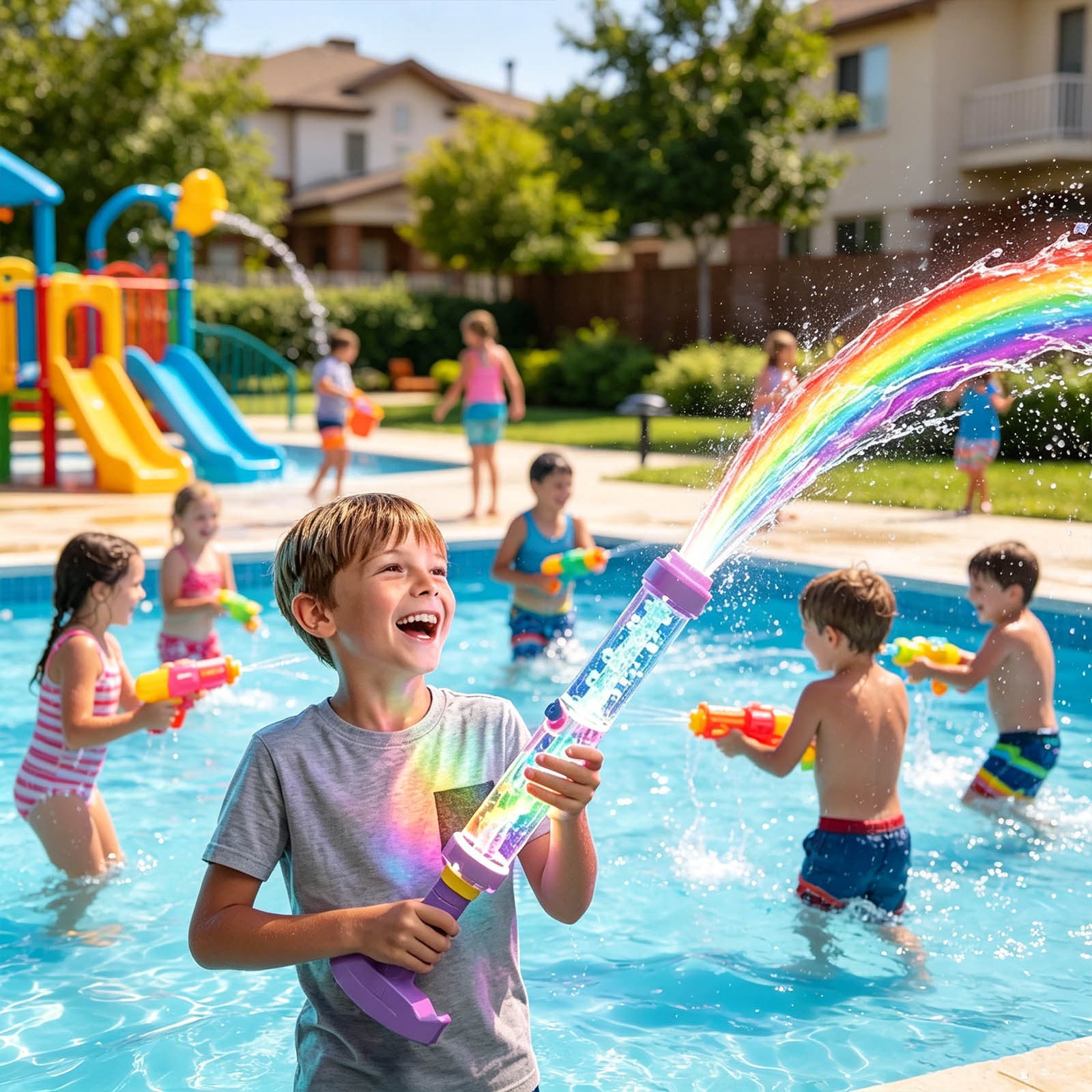 Glowing Rainbow LED Water Blaster, Summer Fun That Pops Like Magic, Creative Squirt Water Blaster, Firework Spray Water Soaker for Pool Party Outdoor Summer Water Games