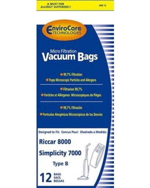 Riccar Simplicity A827 Vacuum Paper Bags 6pk w/ Blue Docking System 