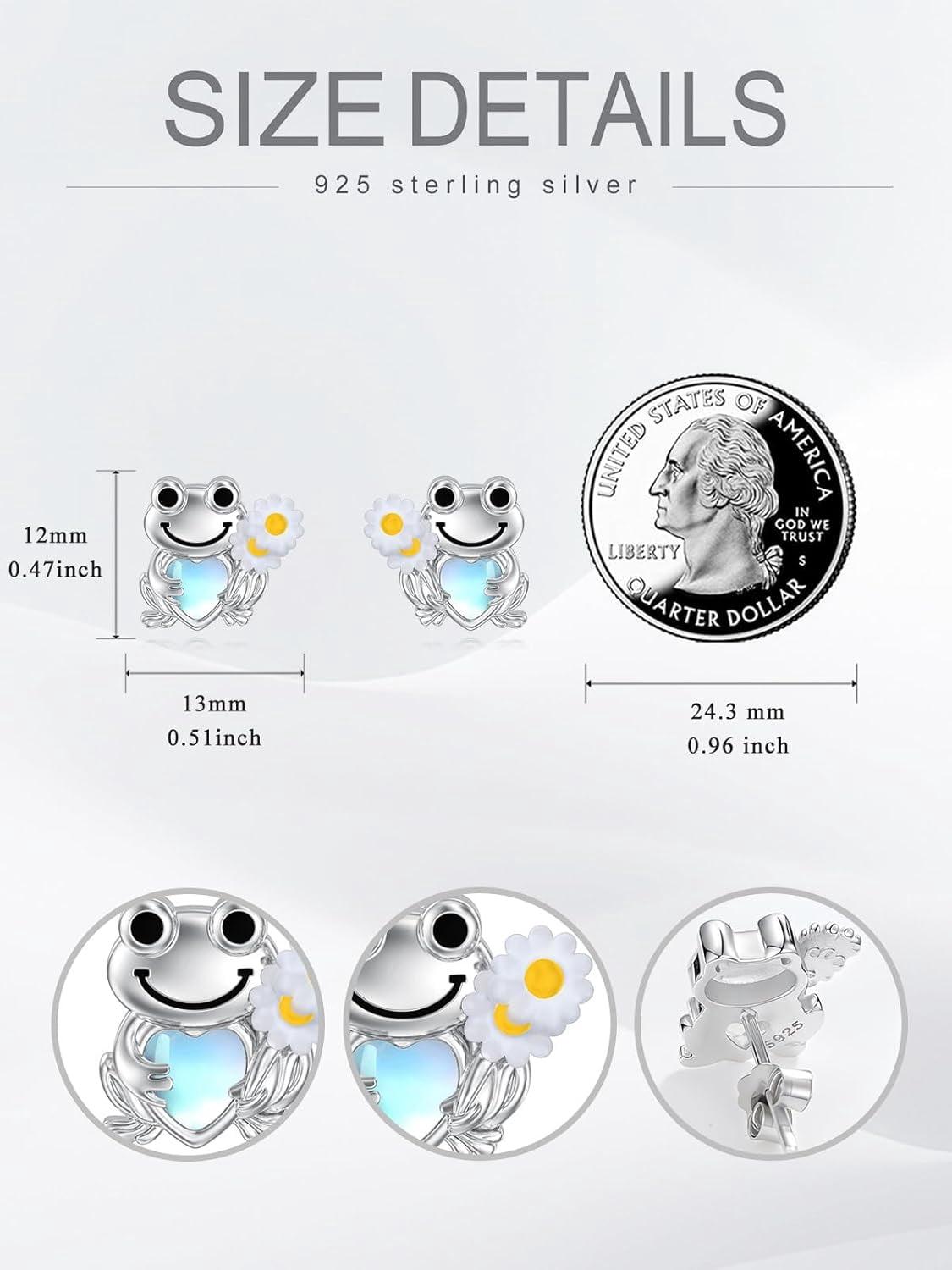 Cute Frog Stud Earrings 925 Sterling Silver Frog Moonstone Earrings Jewelry Gifts for Women