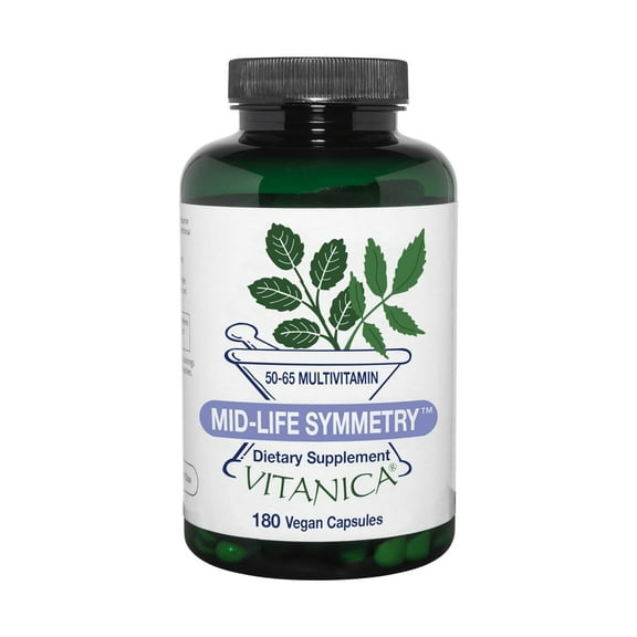 Vitanica Mid-Life Symmetry, 50-65 High Potency Daily Multivitamin and Mineral, Vegan, 180 Capsules