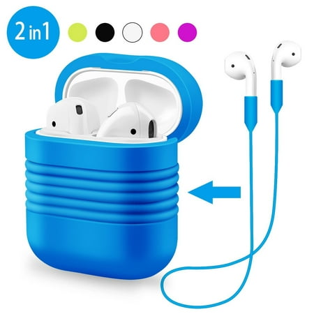 Kutop AirPods Case, Shockproof Silicone Protective Cover Accessories Skin with Earphone Sports Anti-lost Strap Rope for Apple Air pods Charging Ear Hook Dock