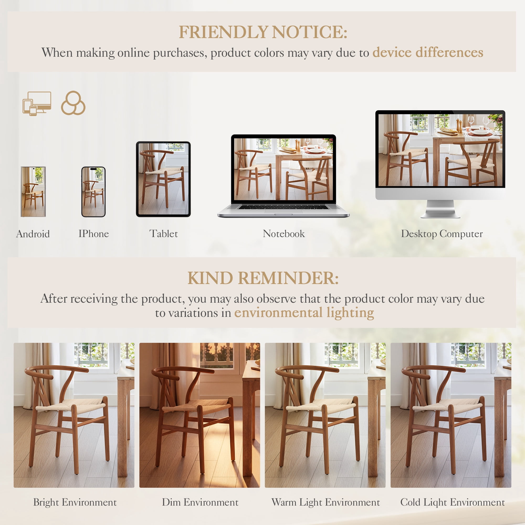 DYCANPO Wood Dining Chairs Set of 2, Mid Century Modern Y-Shaped Backrest, Fully Assembled, Walnut