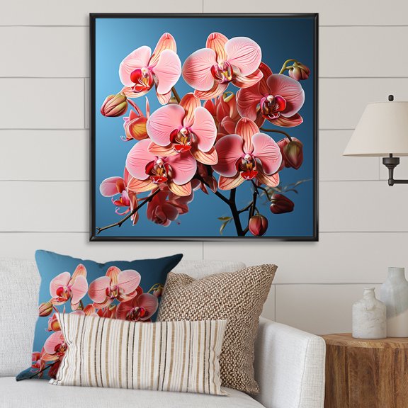 Designart "Pop Art Neon Pink Orchids I" Orchids Floater Framed Canvas Prints