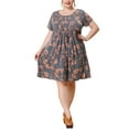 thumbnail image 2 of GRACE & GRANDEUR Women's Plus Size Crew Neck Short Sleeves Floral Pleated Summer Midi Dress 2X Pink, 2 of 5