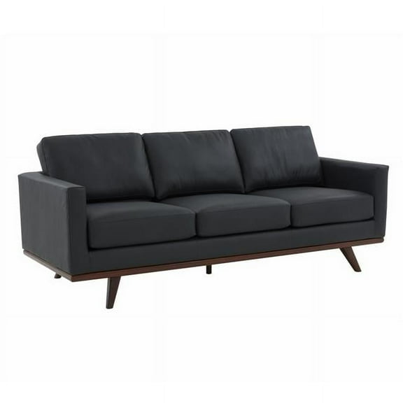 32.67 x 83.07 x 33.46 in. Chester Modern Leather Sofa with Birch Wood Base, Black