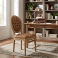 thumbnail image 5 of Set of 2 Vintage French Country PU Leather Dining Chairs with Solid Wood Legs, Orange Upholstered for Dining Room or Kitchen, 5 of 7