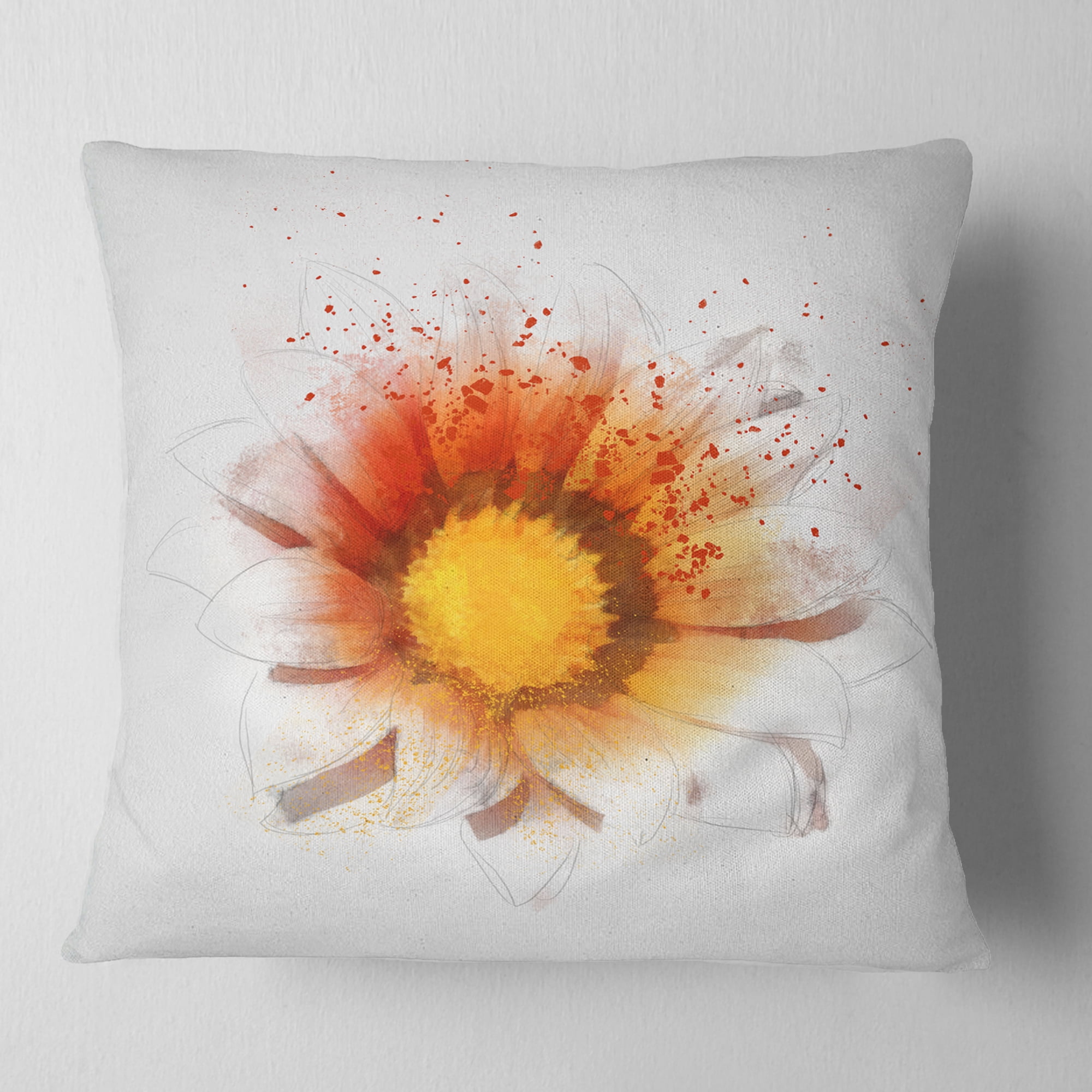 Designart Yellow Orange Flower Watercolor - Flower Throw Pillow - 18x18
