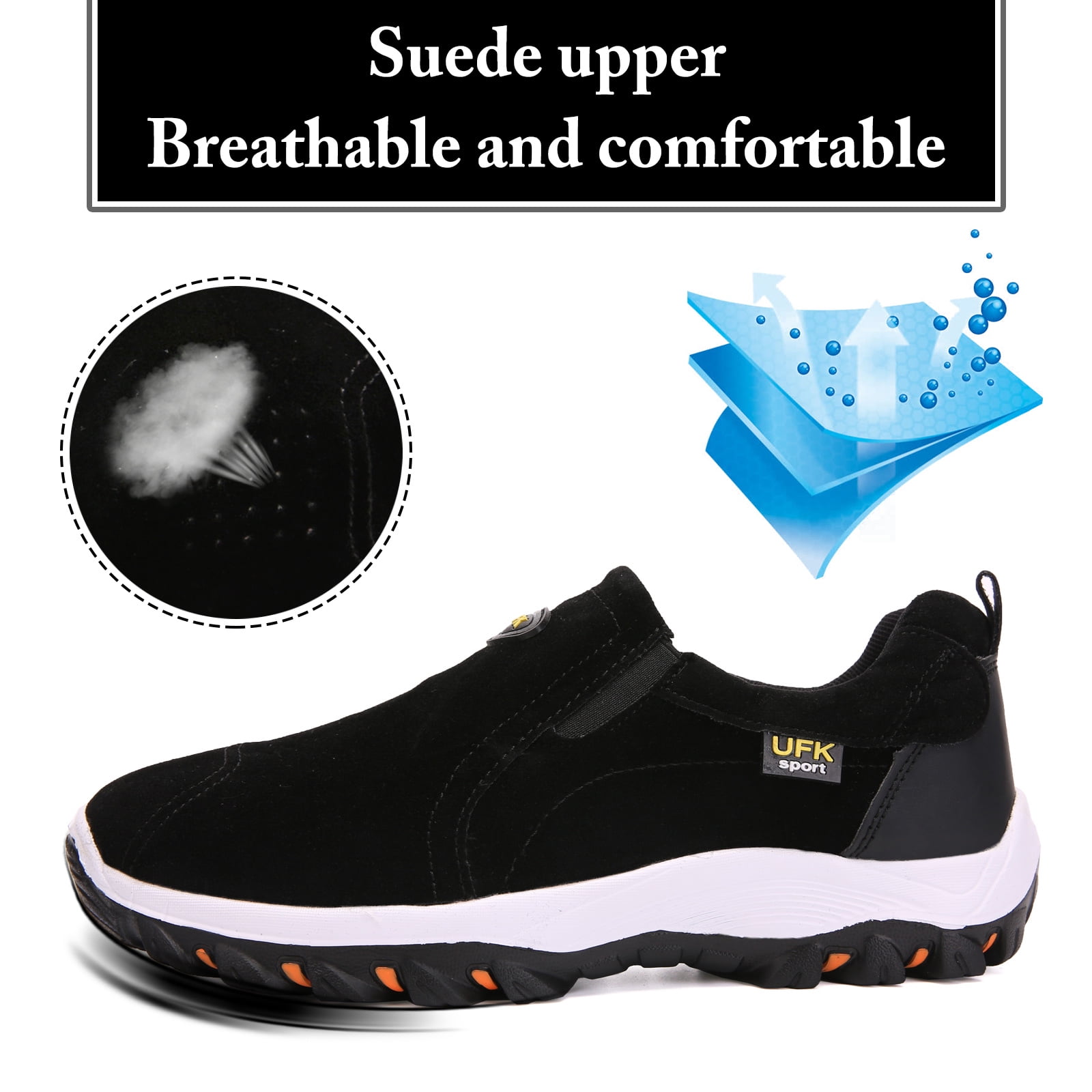 Mens Hiking Shoes Laceless Suede Breathable Slip Resistant Boots Lightweight Sneakers for Outdoor Activity Hiking Walking