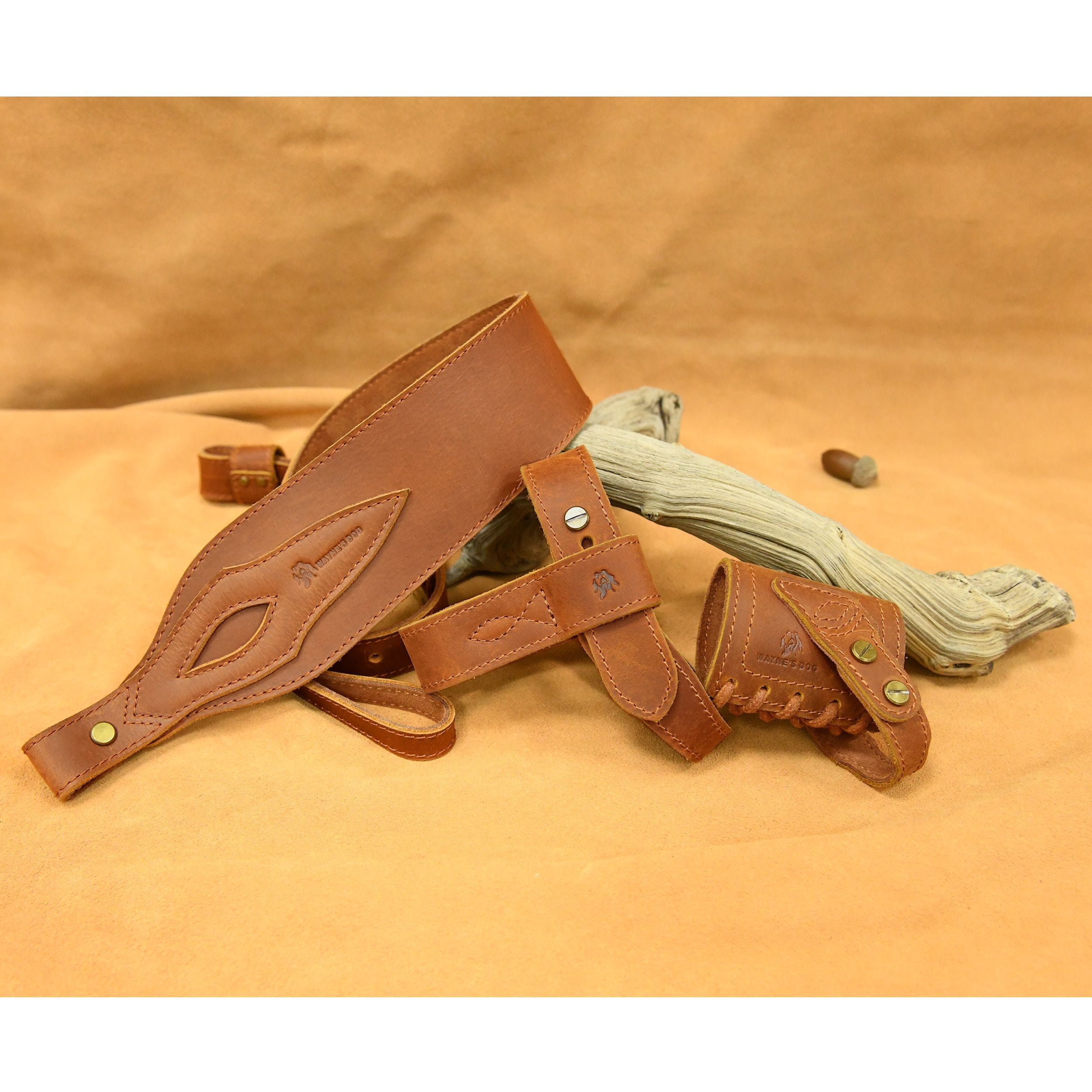 1 Suit Full Leather Rifle No Drill Harnessed Buttstock Holder Cover , Barrel Mount with Leather Gun  Sling