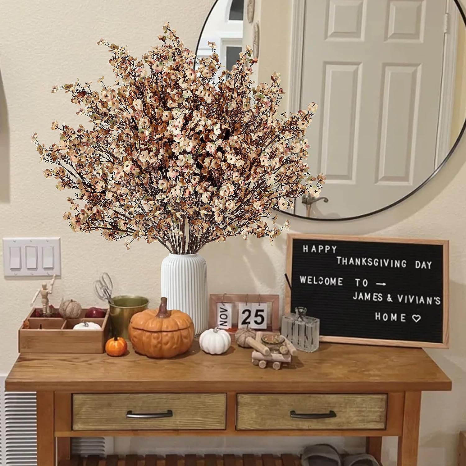 15 Pcs Babys Breath Artificial Flowers Gypsophila Bouquets Bulk Real Touch Fake Silk Flowers for Home Wedding DIY Floral Arrangement Kitchen Table Centerpiece Christmas Decoration (Gold)