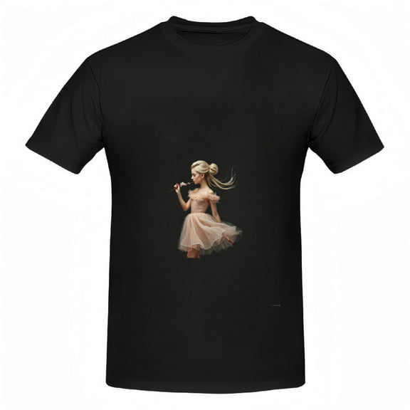 Cotton Short Sleeve T-Shirt for Women - Young Girl in Peach Dress with Illustration - Cute Graphic Tee Top