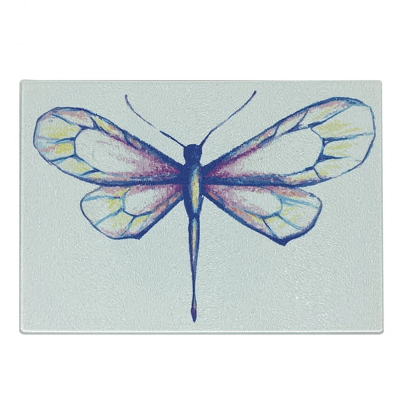 Dragonfly Cutting Board, Single Dragonfly Featured in Soft Color Fast Long-Bodied Predatory Insect Theme, Decorative Tempered Glass Cutting and Serving Board, Small Size, Violet Blue, by Ambesonne