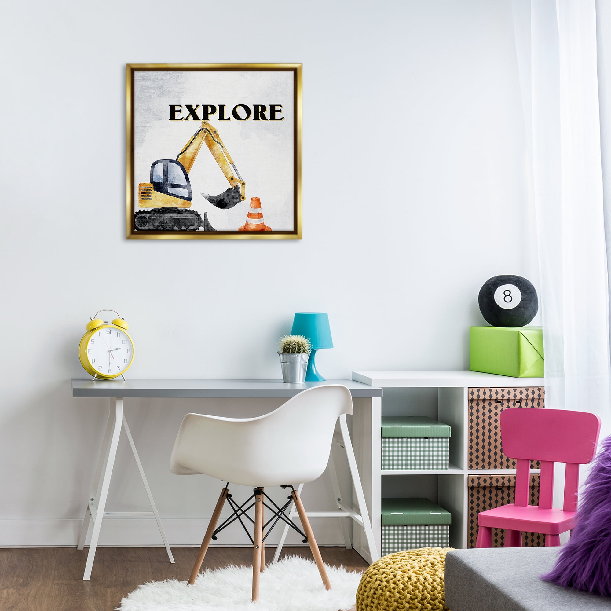 Stupell Industries Explore Construction Vehicle Transportation Painting Gold Floater Framed Canvas Art Print Wall Art, 25 x 25