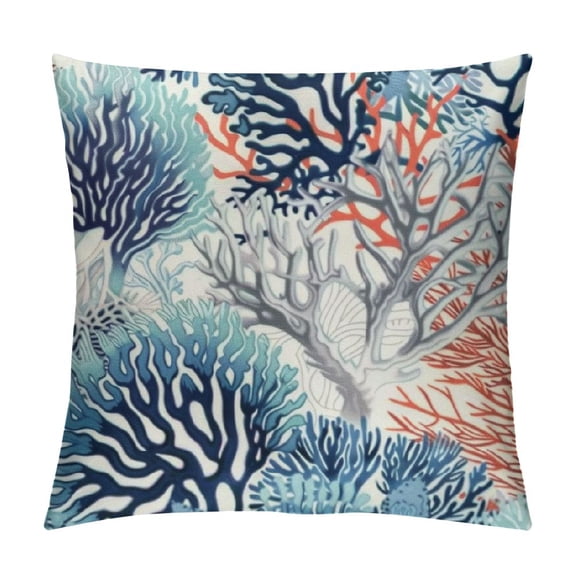 Qinduosi Nautical Coral Throw Pillow Covers of Summer Nautical Ocean Beach Themed Decorative Pillow Case Soft Sofa Cushion Cover for Bedroom Living Room,Blue White