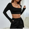 thumbnail image 5 of WCJM Long Sleeve Crop Tops for Women Ribbed Square Neck Slim Fitted Casual Y2K Top Fashion Women's Long Sleeve T-Shirt, 5 of 8