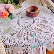 Round Small Lace Table Cloth - Vintage Manual Crochet Flowers Tablecloth for Round Coffee Table White