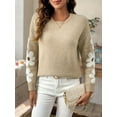thumbnail image 3 of Ladies floral pattern round neck elegant long-sleeved off-shoulder pullover sweater, 3 of 6